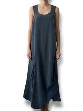 OKSA Blue Linen Sleeveless Avant Garde Maxi Balloon Dress sz 0 / XS